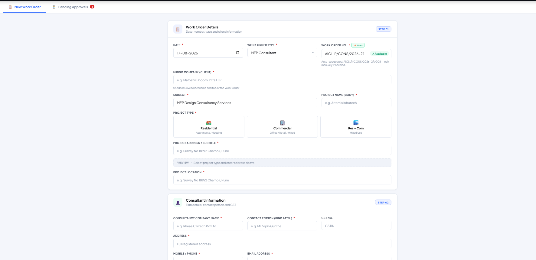 New work order — generated in minutes